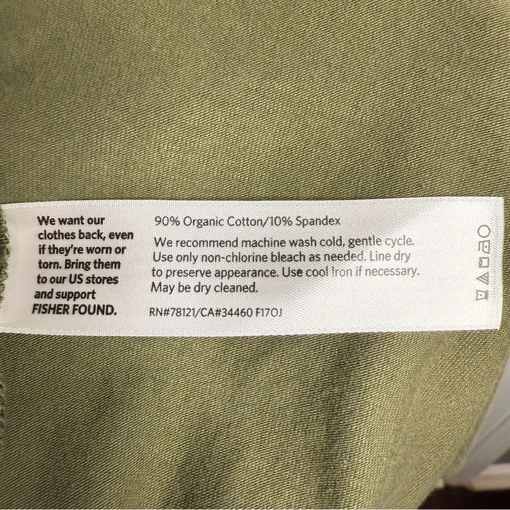Eileen Fisher Olive Green 3/4 Sleeve Dress Organic Cotton Blend Size Small GUC - Picture 5 of 6